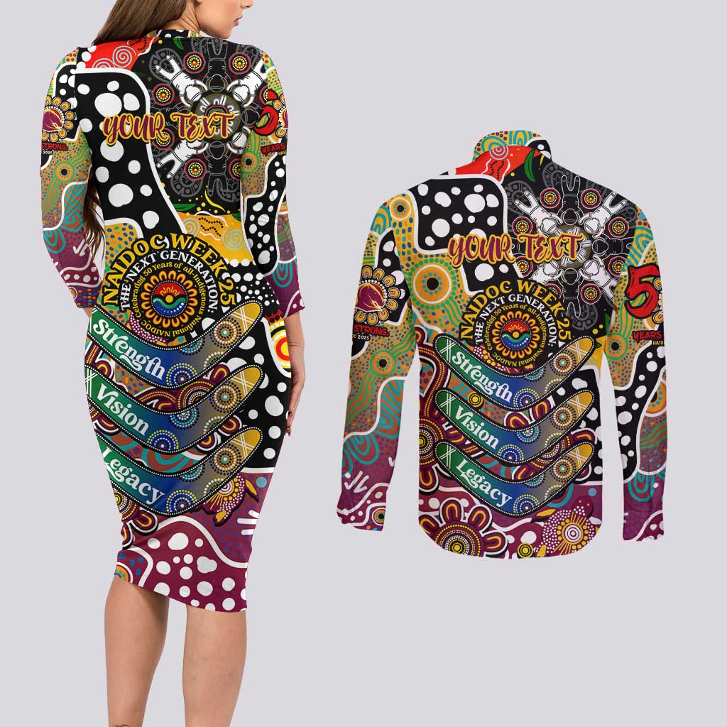 Personalised Broncos NRL Celebrating 50 Years of Naidoc Couples Matching Long Sleeve Bodycon Dress and Long Sleeve Button Shirt NAIDOC Week 2025 Aboriginal