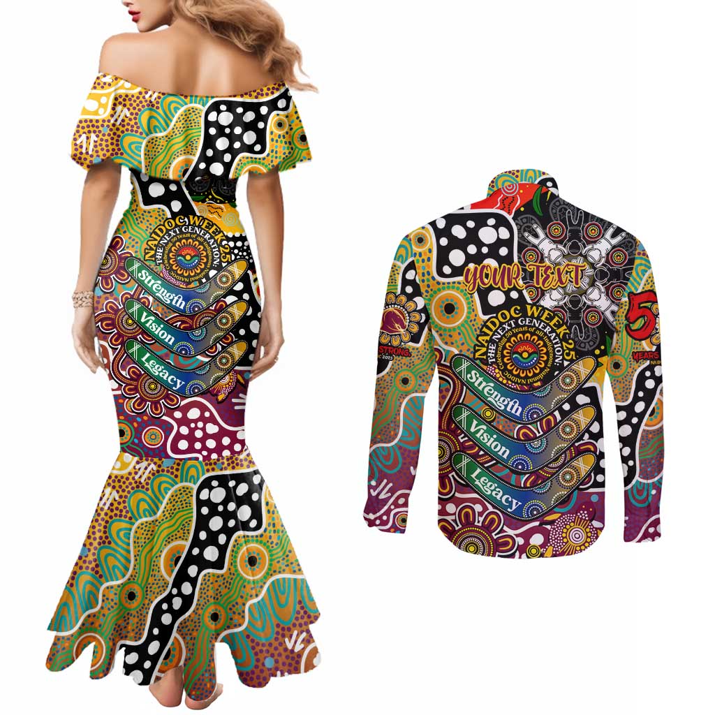 Personalised Broncos NRL Celebrating 50 Years of Naidoc Couples Matching Mermaid Dress and Long Sleeve Button Shirt NAIDOC Week 2025 Aboriginal