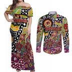 Personalised Broncos NRL Celebrating 50 Years of Naidoc Couples Matching Off Shoulder Maxi Dress and Long Sleeve Button Shirt NAIDOC Week 2025 Aboriginal