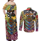 Personalised Broncos NRL Celebrating 50 Years of Naidoc Couples Matching Off Shoulder Maxi Dress and Long Sleeve Button Shirt NAIDOC Week 2025 Aboriginal