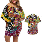 Personalised Broncos NRL Celebrating 50 Years of Naidoc Couples Matching Off Shoulder Short Dress and Hawaiian Shirt NAIDOC Week 2025 Aboriginal