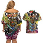 Personalised Broncos NRL Celebrating 50 Years of Naidoc Couples Matching Off Shoulder Short Dress and Hawaiian Shirt NAIDOC Week 2025 Aboriginal