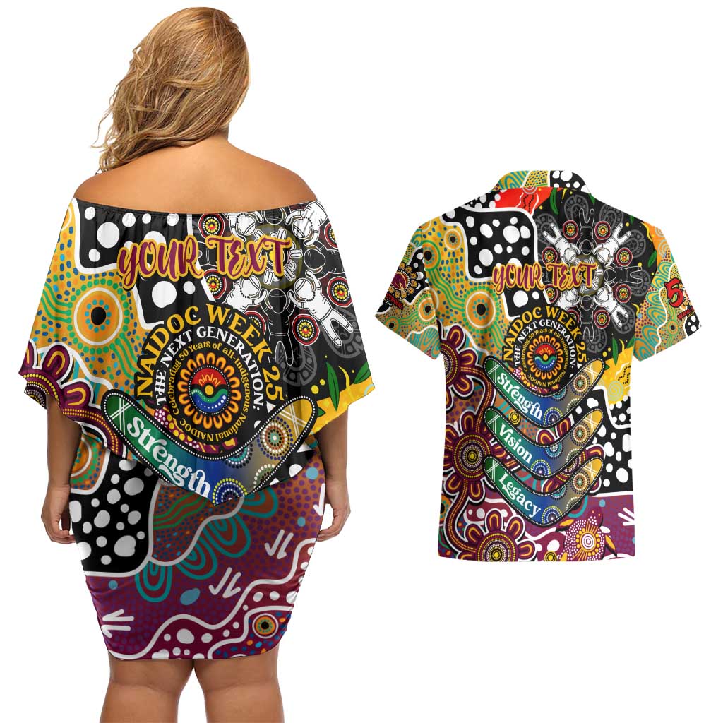 Personalised Broncos NRL Celebrating 50 Years of Naidoc Couples Matching Off Shoulder Short Dress and Hawaiian Shirt NAIDOC Week 2025 Aboriginal
