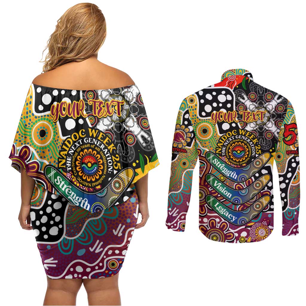 Personalised Broncos NRL Celebrating 50 Years of Naidoc Couples Matching Off Shoulder Short Dress and Long Sleeve Button Shirt NAIDOC Week 2025 Aboriginal