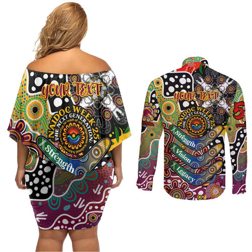 Personalised Broncos NRL Celebrating 50 Years of Naidoc Couples Matching Off Shoulder Short Dress and Long Sleeve Button Shirt NAIDOC Week 2025 Aboriginal