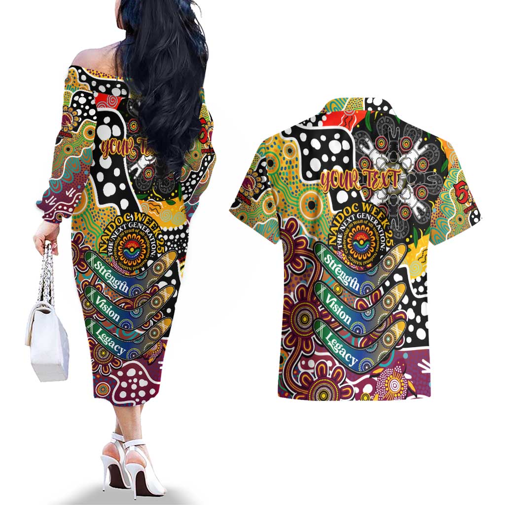 Personalised Broncos NRL Celebrating 50 Years of Naidoc Couples Matching Off The Shoulder Long Sleeve Dress and Hawaiian Shirt NAIDOC Week 2025 Aboriginal