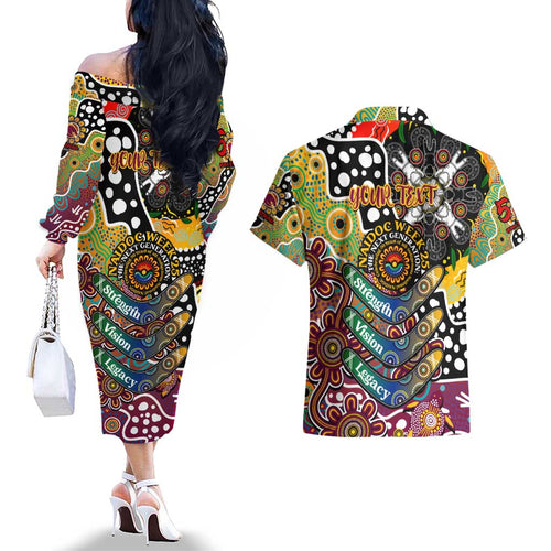 Personalised Broncos NRL Celebrating 50 Years of Naidoc Couples Matching Off The Shoulder Long Sleeve Dress and Hawaiian Shirt NAIDOC Week 2025 Aboriginal