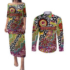 Personalised Broncos NRL Celebrating 50 Years of Naidoc Couples Matching Puletasi and Long Sleeve Button Shirt NAIDOC Week 2025 Aboriginal