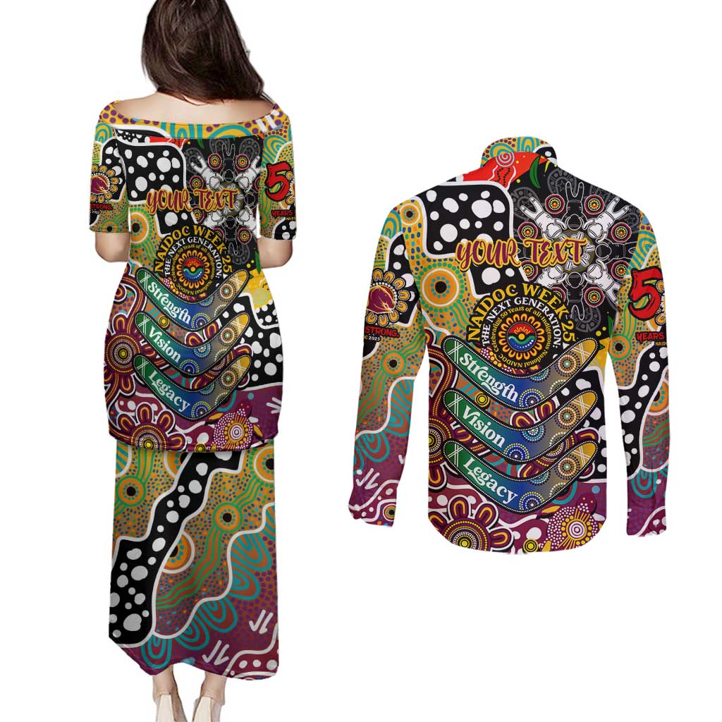 Personalised Broncos NRL Celebrating 50 Years of Naidoc Couples Matching Puletasi and Long Sleeve Button Shirt NAIDOC Week 2025 Aboriginal