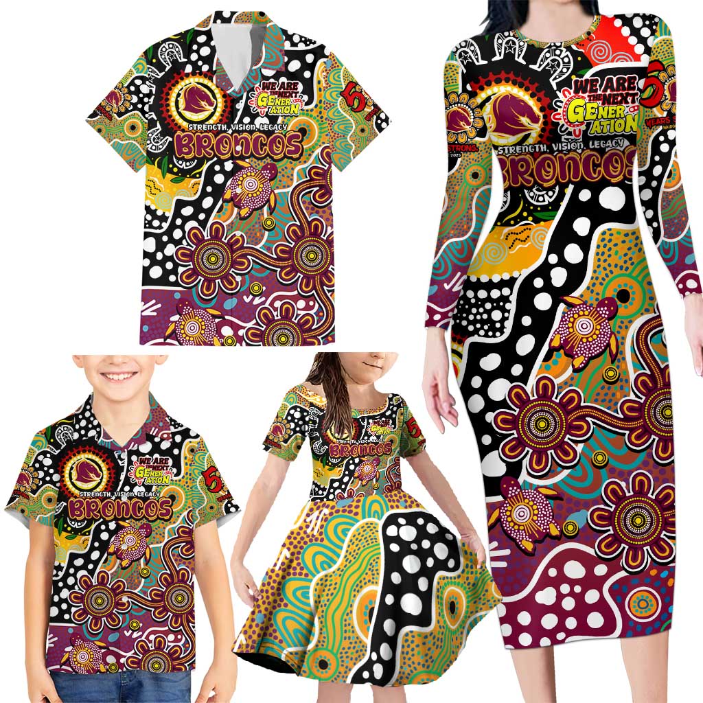 Personalised Broncos NRL Celebrating 50 Years of Naidoc Family Matching Long Sleeve Bodycon Dress and Hawaiian Shirt NAIDOC Week 2025 Aboriginal