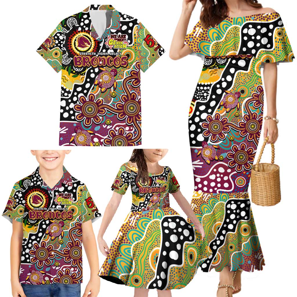 Personalised Broncos NRL Celebrating 50 Years of Naidoc Family Matching Mermaid Dress and Hawaiian Shirt NAIDOC Week 2025 Aboriginal