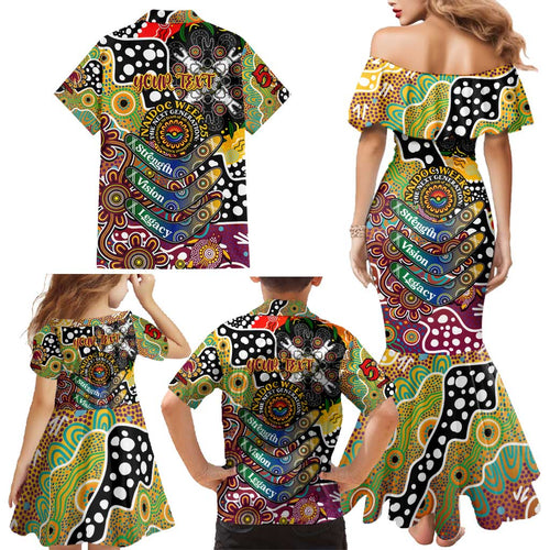 Personalised Broncos NRL Celebrating 50 Years of Naidoc Family Matching Mermaid Dress and Hawaiian Shirt NAIDOC Week 2025 Aboriginal