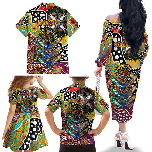 Personalised Broncos NRL Celebrating 50 Years of Naidoc Family Matching Off The Shoulder Long Sleeve Dress and Hawaiian Shirt NAIDOC Week 2025 Aboriginal
