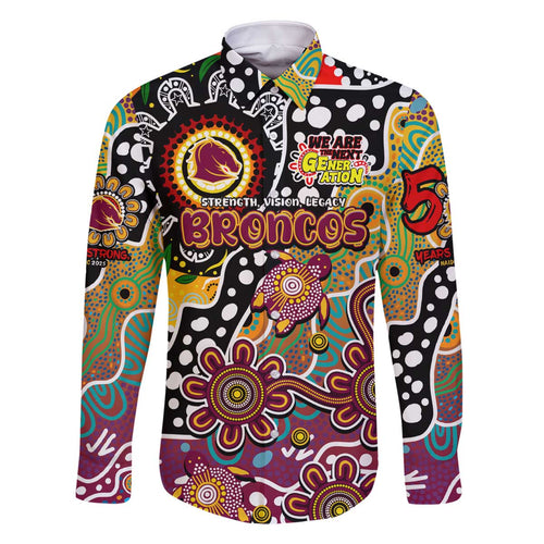 Personalised Broncos NRL Celebrating 50 Years of Naidoc Family Matching Off The Shoulder Long Sleeve Dress and Hawaiian Shirt NAIDOC Week 2025 Aboriginal