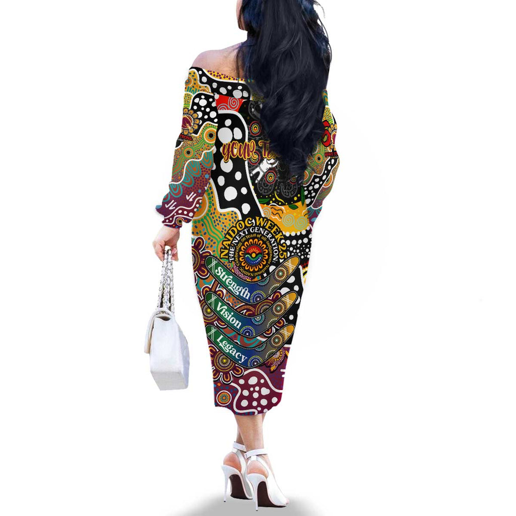 Personalised Broncos NRL Celebrating 50 Years of Naidoc Family Matching Off The Shoulder Long Sleeve Dress and Hawaiian Shirt NAIDOC Week 2025 Aboriginal