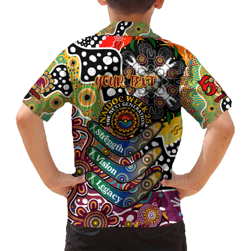 Personalised Broncos NRL Celebrating 50 Years of Naidoc Family Matching Off Shoulder Maxi Dress and Hawaiian Shirt NAIDOC Week 2025 Aboriginal