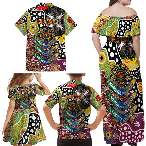 Personalised Broncos NRL Celebrating 50 Years of Naidoc Family Matching Off Shoulder Maxi Dress and Hawaiian Shirt NAIDOC Week 2025 Aboriginal