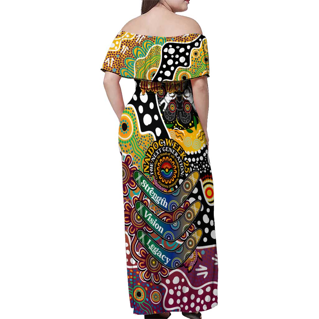 Personalised Broncos NRL Celebrating 50 Years of Naidoc Family Matching Off Shoulder Maxi Dress and Hawaiian Shirt NAIDOC Week 2025 Aboriginal