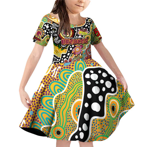 Personalised Broncos NRL Celebrating 50 Years of Naidoc Family Matching Off Shoulder Short Dress and Hawaiian Shirt NAIDOC Week 2025 Aboriginal