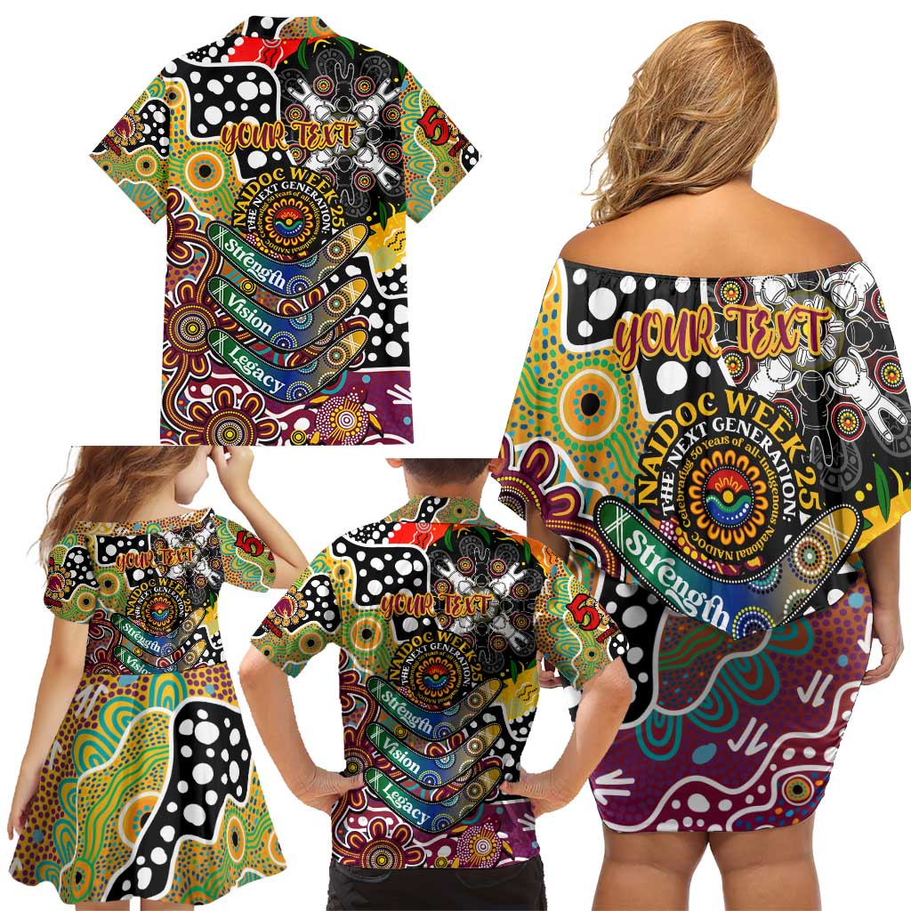 Personalised Broncos NRL Celebrating 50 Years of Naidoc Family Matching Off Shoulder Short Dress and Hawaiian Shirt NAIDOC Week 2025 Aboriginal