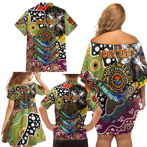 Personalised Broncos NRL Celebrating 50 Years of Naidoc Family Matching Off Shoulder Short Dress and Hawaiian Shirt NAIDOC Week 2025 Aboriginal