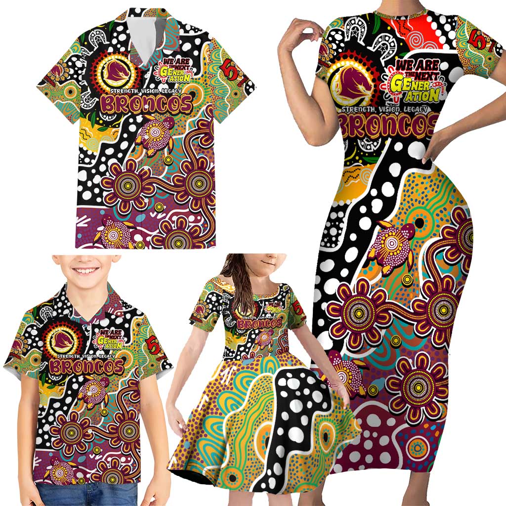 Personalised Broncos NRL Celebrating 50 Years of Naidoc Family Matching Short Sleeve Bodycon Dress and Hawaiian Shirt NAIDOC Week 2025 Aboriginal