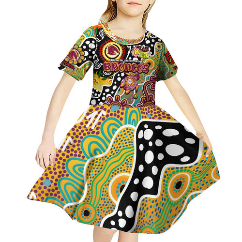 Personalised Broncos NRL Celebrating 50 Years of Naidoc Kid Short Sleeve Dress NAIDOC Week 2025 Aboriginal