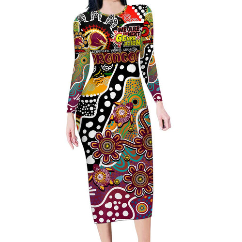 Personalised Broncos NRL Celebrating 50 Years of Naidoc Long Sleeve Bodycon Dress NAIDOC Week 2025 Aboriginal