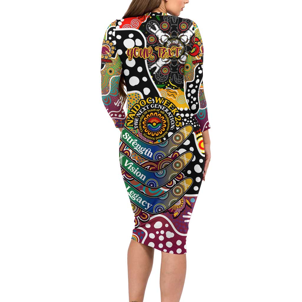 Personalised Broncos NRL Celebrating 50 Years of Naidoc Long Sleeve Bodycon Dress NAIDOC Week 2025 Aboriginal