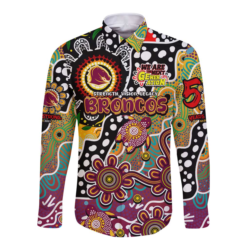 Personalised Broncos NRL Celebrating 50 Years of Naidoc Long Sleeve Button Shirt NAIDOC Week 2025 Aboriginal