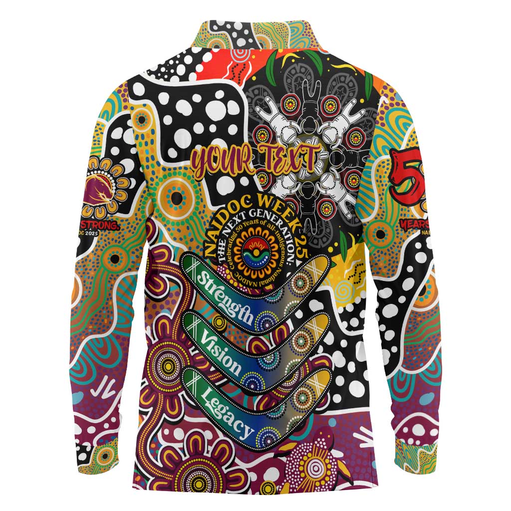 Personalised Broncos NRL Celebrating 50 Years of Naidoc Long Sleeve Polo Shirt NAIDOC Week 2025 Aboriginal