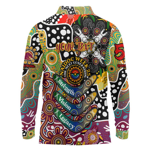 Personalised Broncos NRL Celebrating 50 Years of Naidoc Long Sleeve Polo Shirt NAIDOC Week 2025 Aboriginal