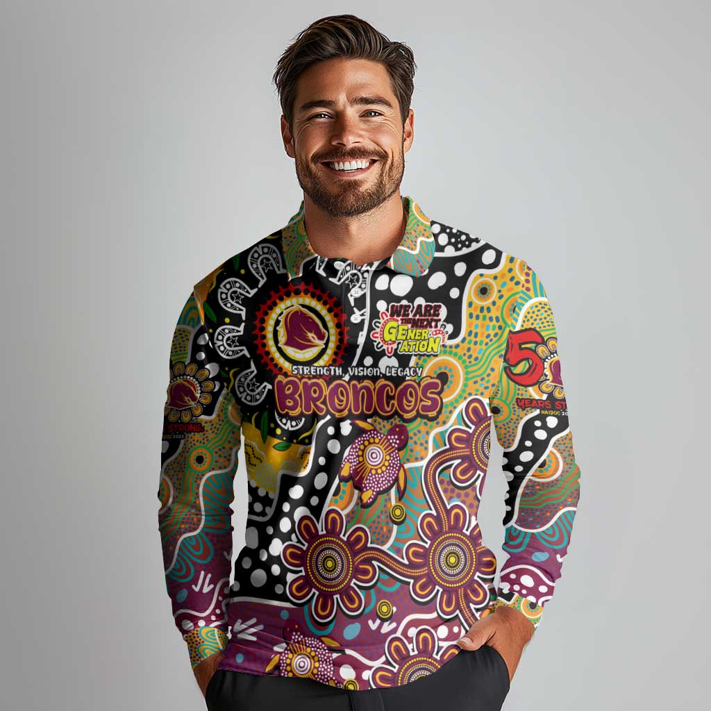 Personalised Broncos NRL Celebrating 50 Years of Naidoc Long Sleeve Polo Shirt NAIDOC Week 2025 Aboriginal