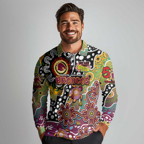 Personalised Broncos NRL Celebrating 50 Years of Naidoc Long Sleeve Polo Shirt NAIDOC Week 2025 Aboriginal