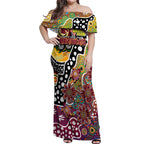 Personalised Broncos NRL Celebrating 50 Years of Naidoc Off Shoulder Maxi Dress NAIDOC Week 2025 Aboriginal
