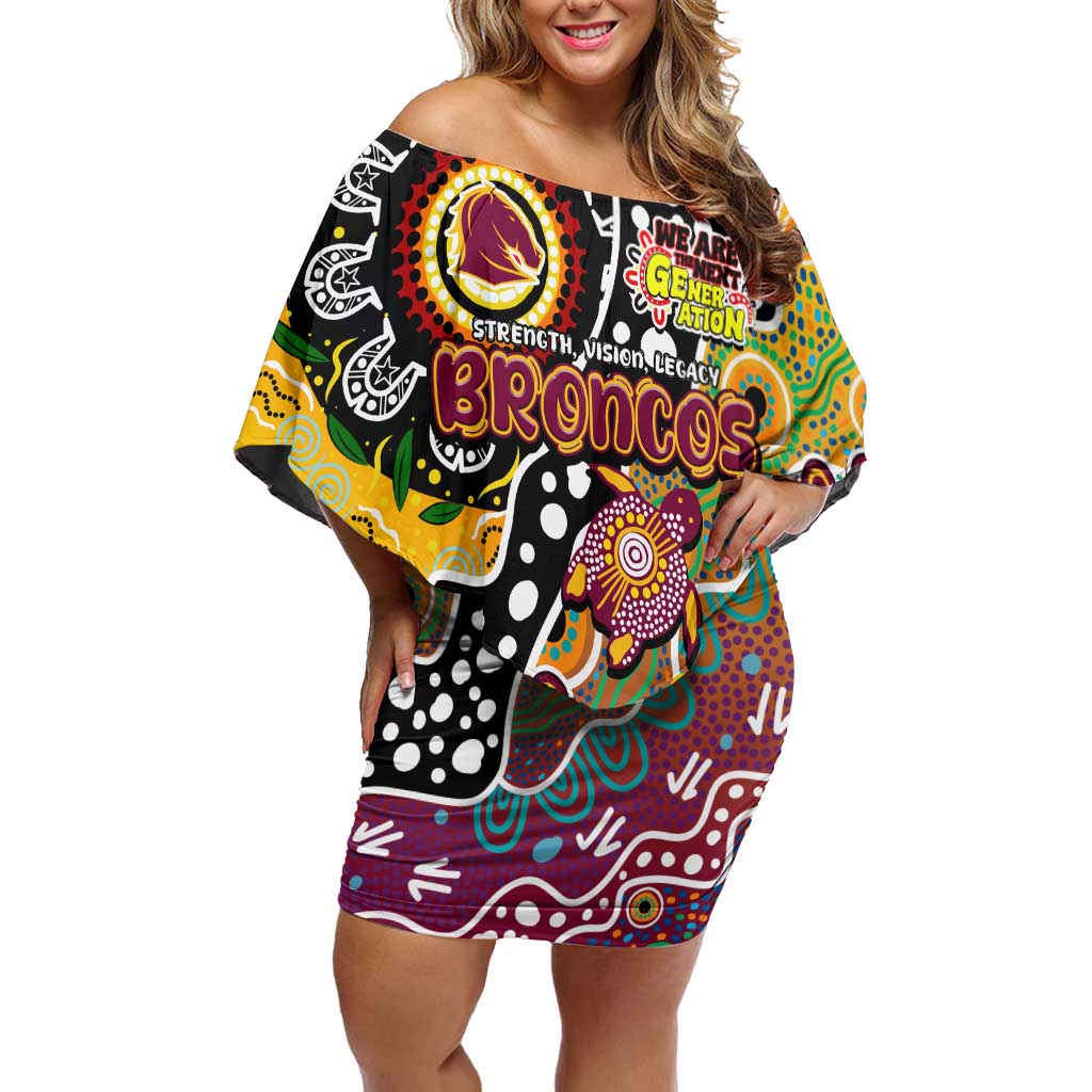 Personalised Broncos NRL Celebrating 50 Years of Naidoc Off Shoulder Short Dress NAIDOC Week 2025 Aboriginal