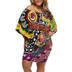 Personalised Broncos NRL Celebrating 50 Years of Naidoc Off Shoulder Short Dress NAIDOC Week 2025 Aboriginal