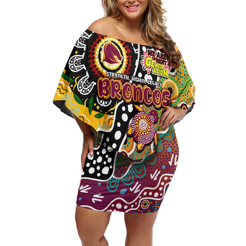 Personalised Broncos NRL Celebrating 50 Years of Naidoc Off Shoulder Short Dress NAIDOC Week 2025 Aboriginal