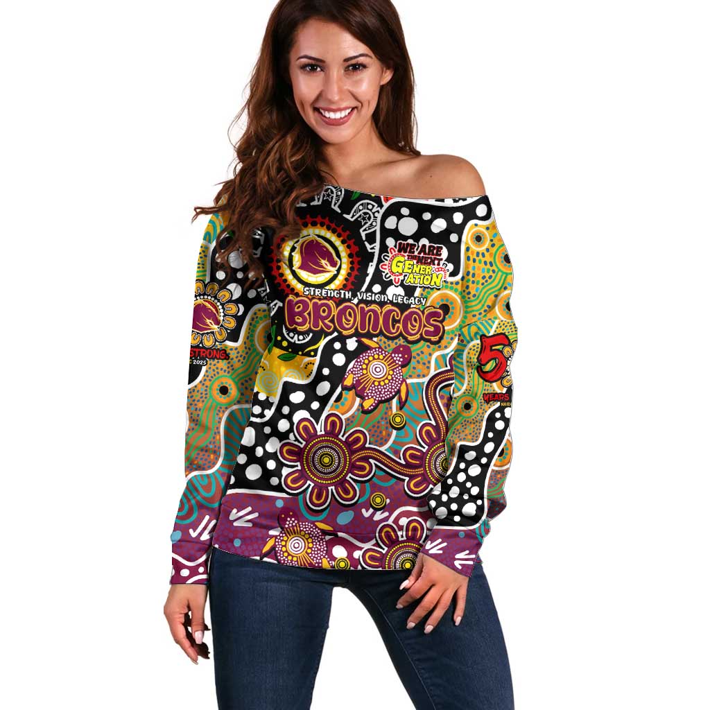 Personalised Broncos NRL Celebrating 50 Years of Naidoc Off Shoulder Sweater NAIDOC Week 2025 Aboriginal