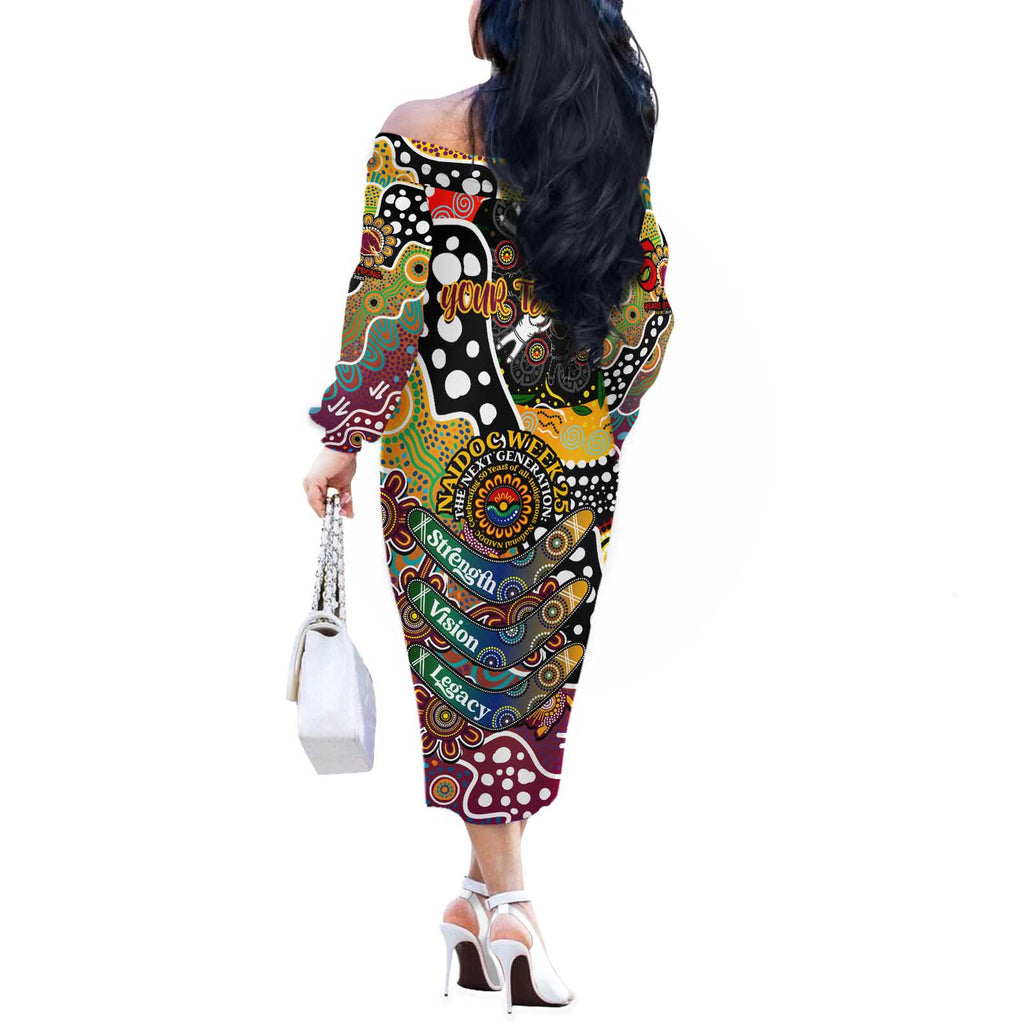 Personalised Broncos NRL Celebrating 50 Years of Naidoc Off The Shoulder Long Sleeve Dress NAIDOC Week 2025 Aboriginal