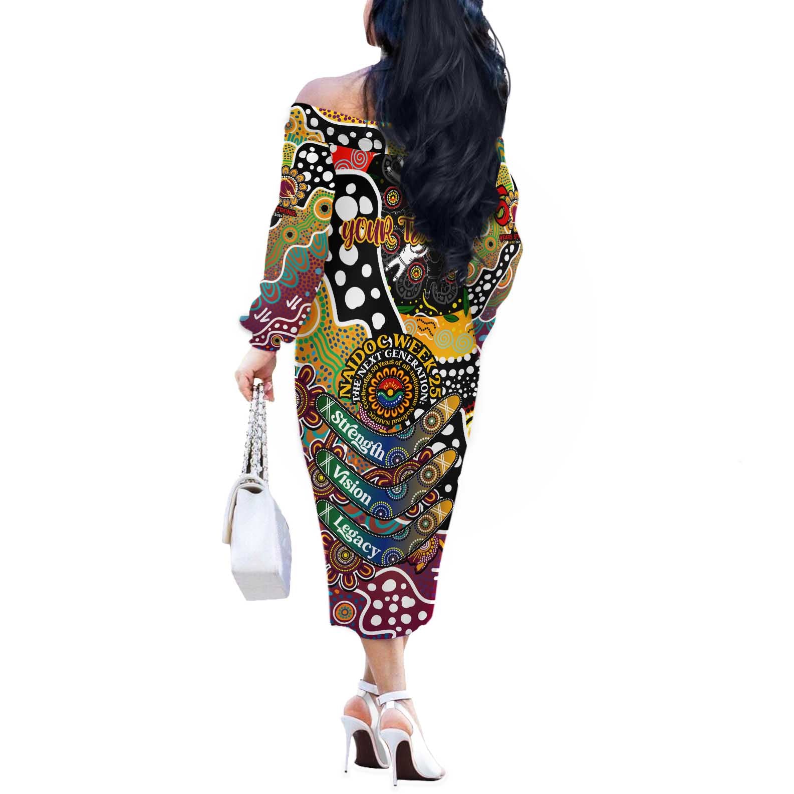 Personalised Broncos NRL Celebrating 50 Years of Naidoc Off The Shoulder Long Sleeve Dress NAIDOC Week 2025 Aboriginal