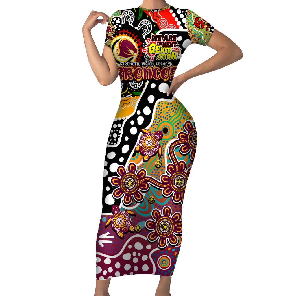 Personalised Broncos NRL Celebrating 50 Years of Naidoc Short Sleeve Bodycon Dress NAIDOC Week 2025 Aboriginal
