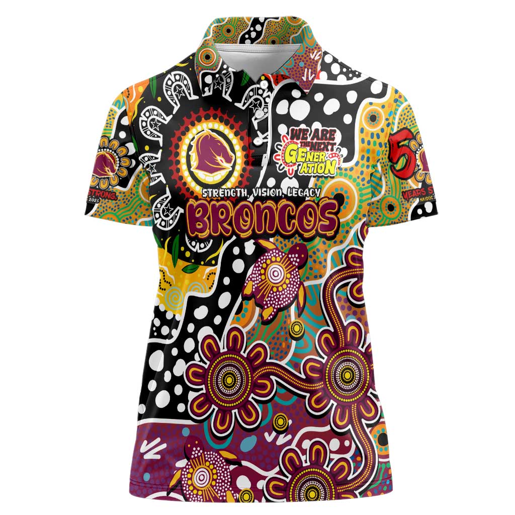 Personalised Broncos NRL Celebrating 50 Years of Naidoc Women Polo Shirt NAIDOC Week 2025 Aboriginal