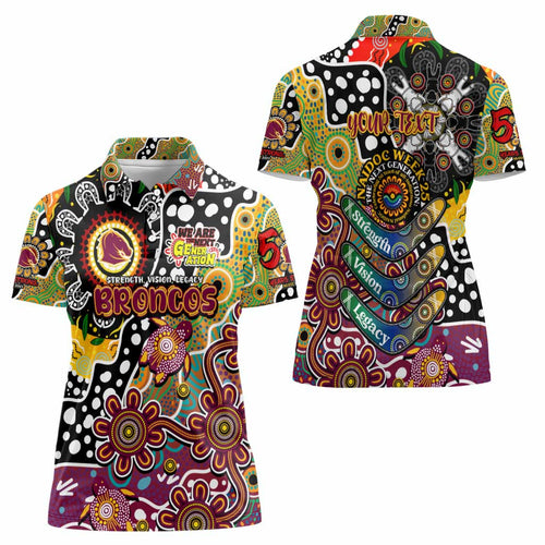 Personalised Broncos NRL Celebrating 50 Years of Naidoc Women Polo Shirt NAIDOC Week 2025 Aboriginal