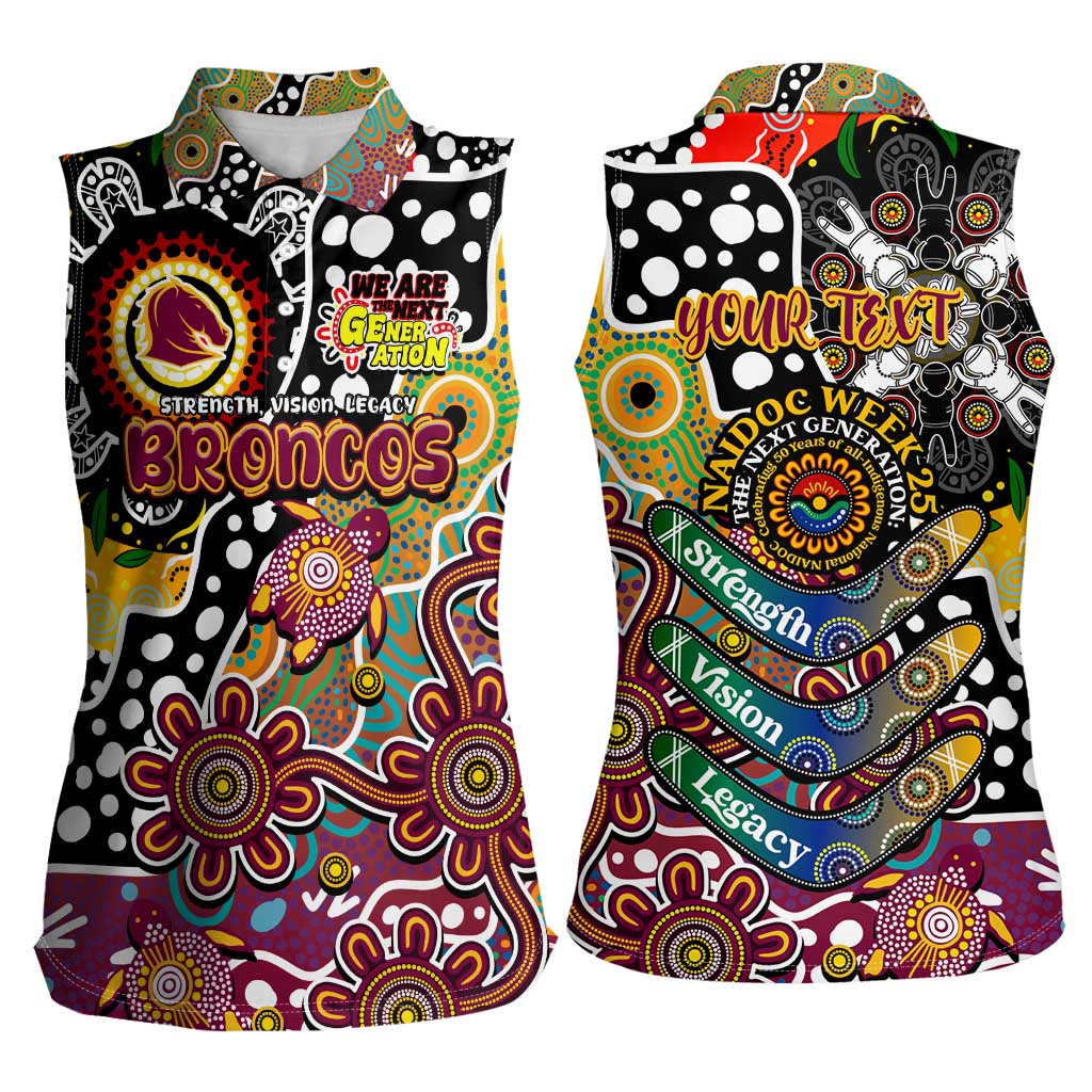 Personalised Broncos NRL Celebrating 50 Years of Naidoc Women Sleeveless Polo Shirt NAIDOC Week 2025 Aboriginal