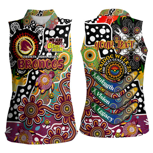 Personalised Broncos NRL Celebrating 50 Years of Naidoc Women Sleeveless Polo Shirt NAIDOC Week 2025 Aboriginal