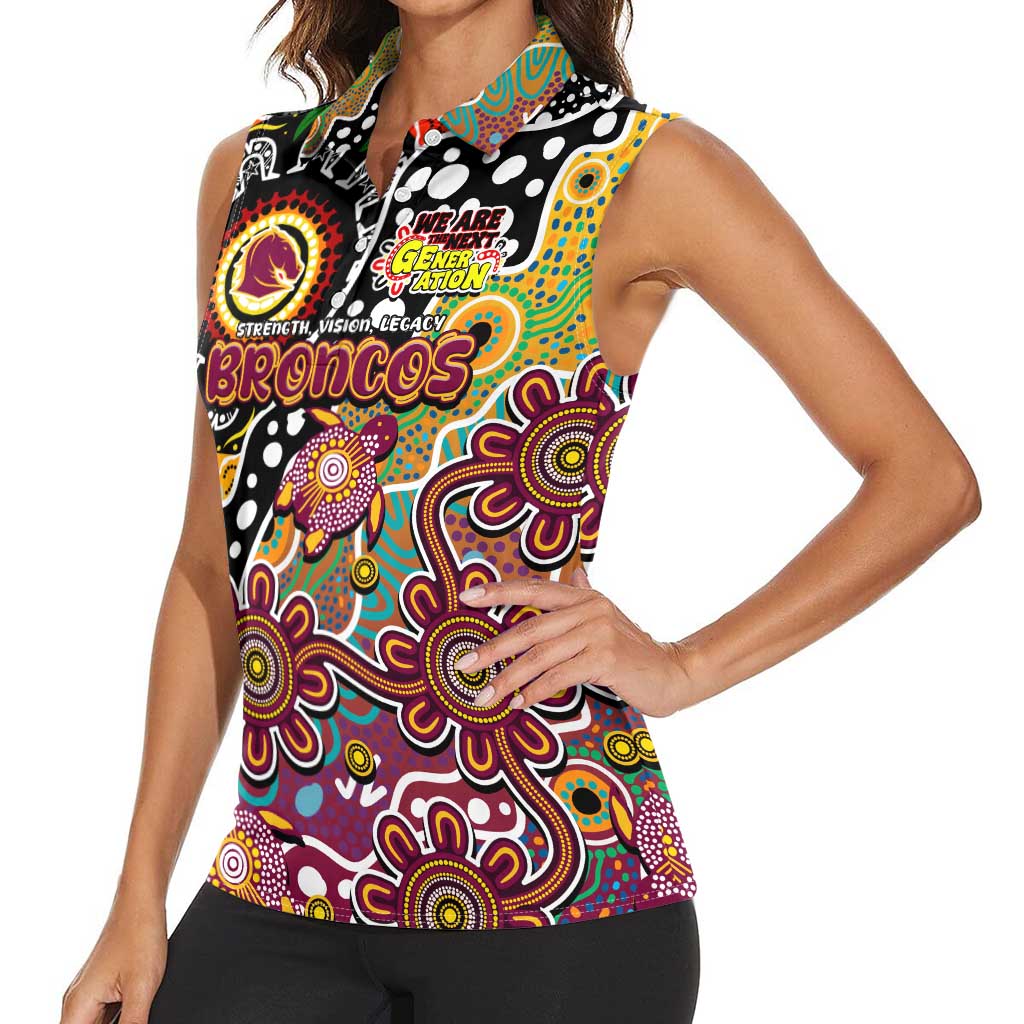 Personalised Broncos NRL Celebrating 50 Years of Naidoc Women Sleeveless Polo Shirt NAIDOC Week 2025 Aboriginal