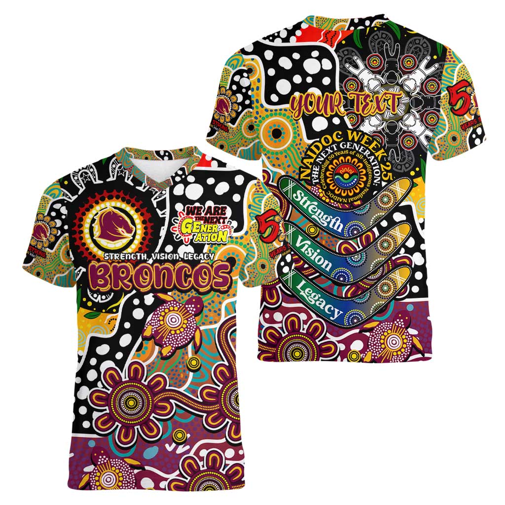 Personalised Broncos NRL Celebrating 50 Years of Naidoc Women V-Neck T-Shirt NAIDOC Week 2025 Aboriginal