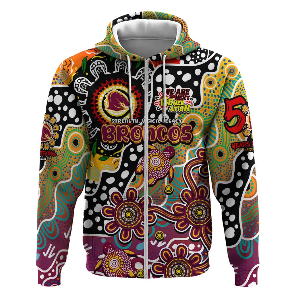 Personalised Broncos NRL Celebrating 50 Years of Naidoc Zip Hoodie NAIDOC Week 2025 Aboriginal
