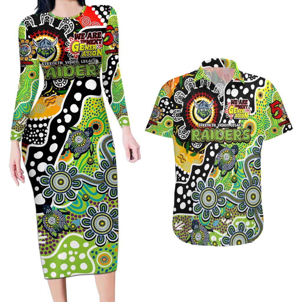 Personalised Raiders NRL Celebrating 50 Years of Naidoc Couples Matching Long Sleeve Bodycon Dress and Hawaiian Shirt NAIDOC Week 2025 Aboriginal